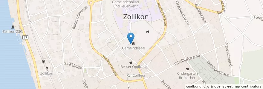 Mapa de ubicacion de Bibliothek Zollikon en Switzerland, Zurich, Bezirk Meilen, Zollikon.