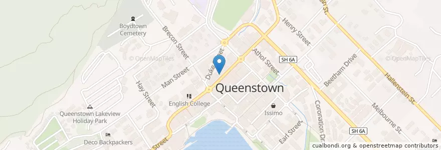 Mapa de ubicacion de The Bakery Queenstown en New Zealand / Aotearoa, Otago, Queenstown-Lakes District.