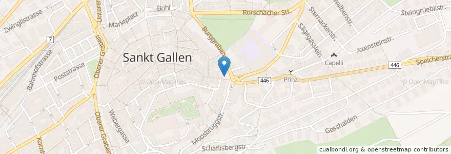 Mapa de ubicacion de Stern Apotheke en Zwitserland, Sankt Gallen, Wahlkreis St. Gallen, St. Gallen.