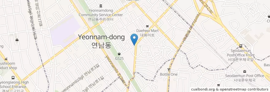 Mapa de ubicacion de 서대문 양꼬치 en 대한민국, 서울, 마포구, 연남동.