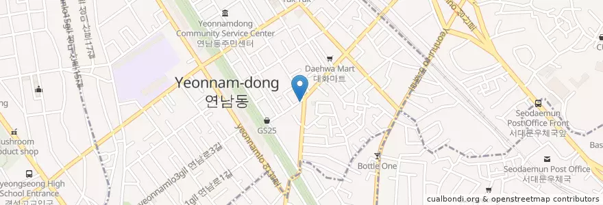Mapa de ubicacion de 봉은노래방 en کره جنوبی, سئول, 마포구, 연남동.