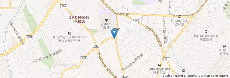 Mapa de ubicacion de 弘爺漢堡 en 타이완, 신베이 시, 중허 구.