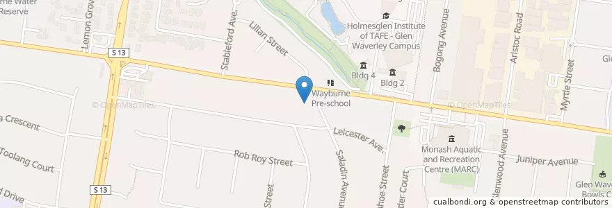 Mapa de ubicacion de Waverley Kidz Children Centre en Avustralya, Victoria, City Of Monash.