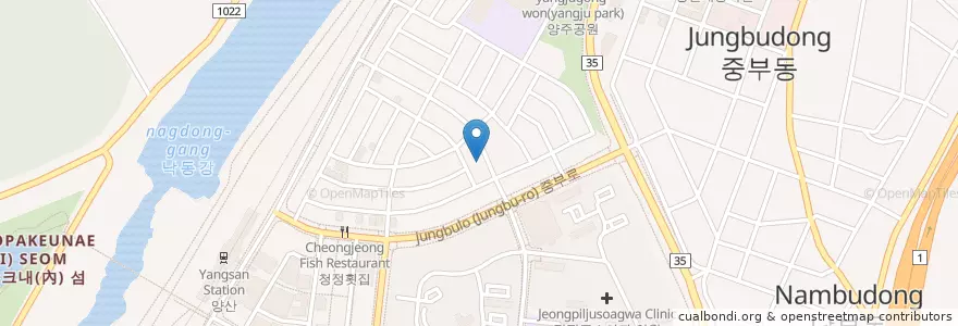 Mapa de ubicacion de 양산시건강가정·다문화가족지원센터 en 대한민국, 경상남도, 양산시.