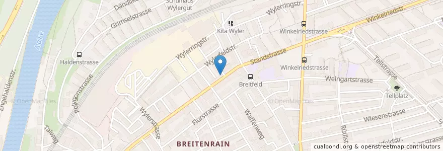 Mapa de ubicacion de Briefeinwurf Bern, Bushaltestelle Breitfeld en 瑞士, 伯尔尼, Verwaltungsregion Bern-Mittelland, Verwaltungskreis Bern-Mittelland, Bern.
