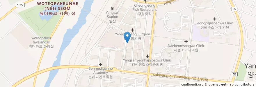 Mapa de ubicacion de 빨봉분식 en Corée Du Sud, Gyeongsang Du Sud, 양산시.