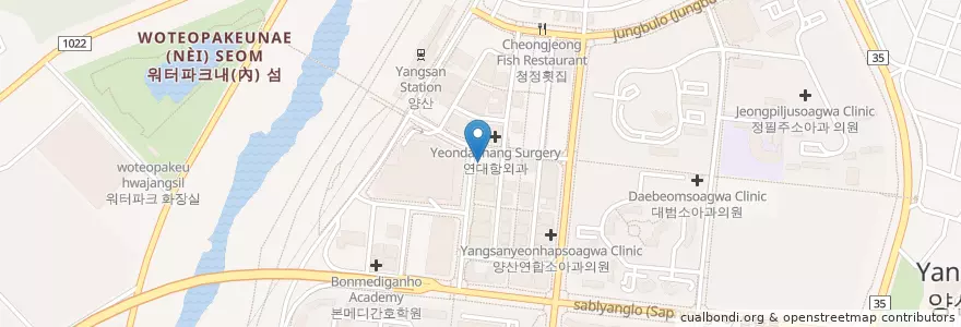 Mapa de ubicacion de 맑은몸 한의원 en Korea Selatan, Gyeongsang Selatan, 양산시.