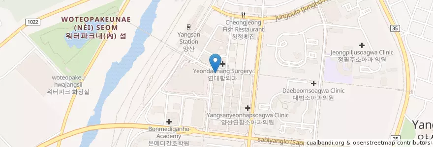 Mapa de ubicacion de 누리마을 감자탕 en Güney Kore, 경상남도, 양산시.