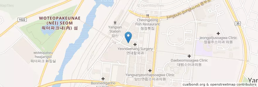 Mapa de ubicacion de 이플란트 치과 en Güney Kore, 경상남도, 양산시.
