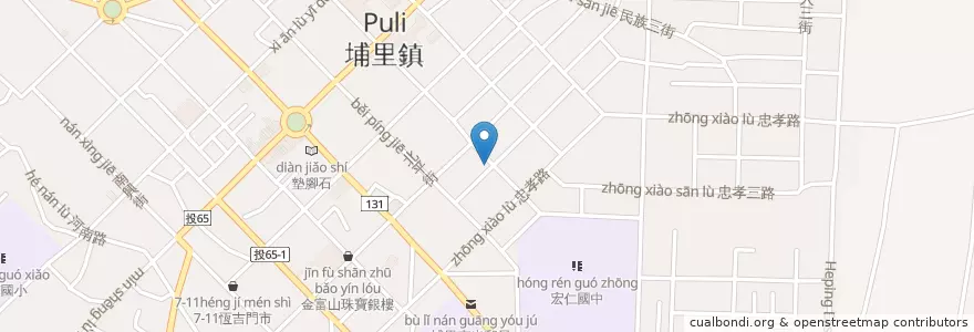 Mapa de ubicacion de 青島水餃牛肉麵 en Taiwan, Taiwan, Landkreis Nantou, Puli.