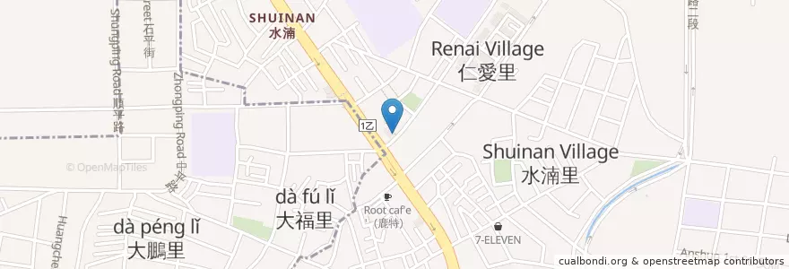 Mapa de ubicacion de 郵局旁麵店 en 臺灣, 臺中市, 北屯區.