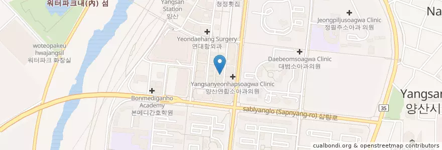 Mapa de ubicacion de 우야지막창 en كوريا الجنوبية, 경상남도, 양산시.