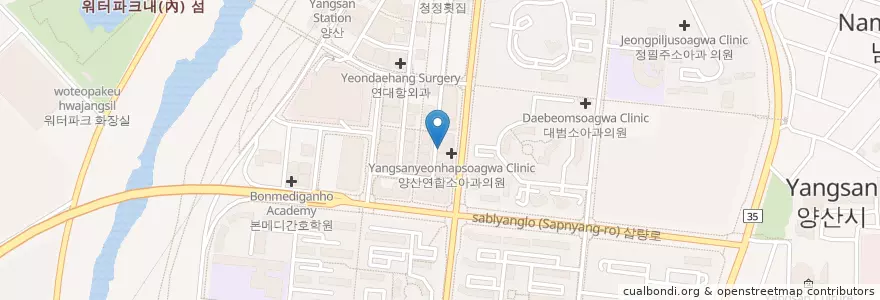 Mapa de ubicacion de 장똘뱅이 en Corée Du Sud, Gyeongsang Du Sud, 양산시.