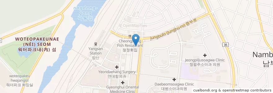 Mapa de ubicacion de 아이센스 PC방 en Güney Kore, 경상남도, 양산시.