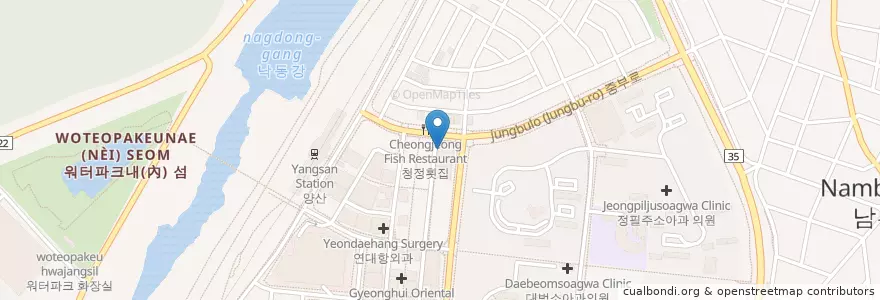 Mapa de ubicacion de BBQ치킨 en 대한민국, 경상남도, 양산시.