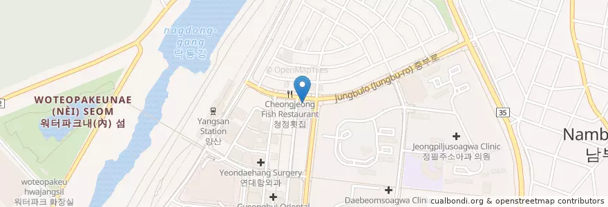Mapa de ubicacion de 멕시칸치킨 en Güney Kore, 경상남도, 양산시.