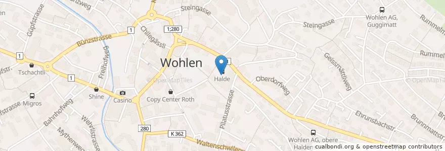 Mapa de ubicacion de Bezirksschule Wohlen en Suiza, Aargau, Bezirk Bremgarten, Wohlen.