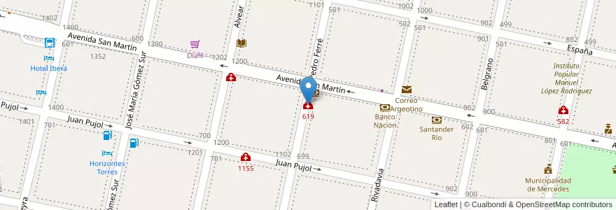 Mapa de ubicacion de 619 en Arjantin, Corrientes, Departamento Mercedes, Municipio De Mercedes.