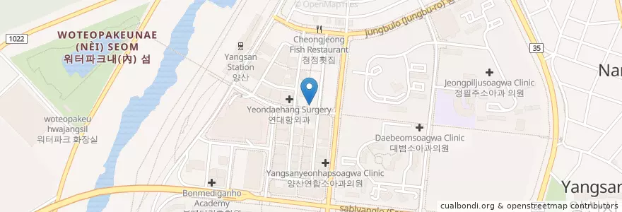 Mapa de ubicacion de 양산할매국시 en Corée Du Sud, Gyeongsang Du Sud, 양산시.