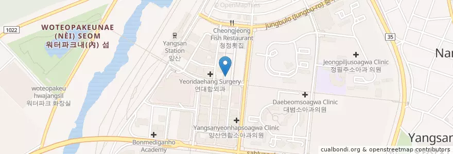 Mapa de ubicacion de 돈통마늘보쌈 en کره جنوبی, جئونسانگنام-دو, 양산시.