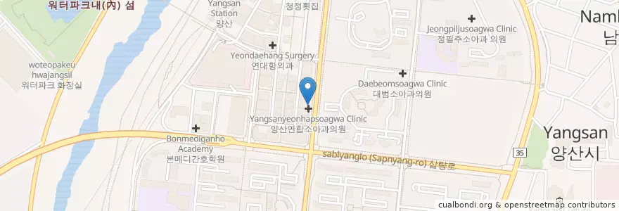 Mapa de ubicacion de 끼룩끼룩 en 韩国/南韓, 庆尚南道, 梁山市.