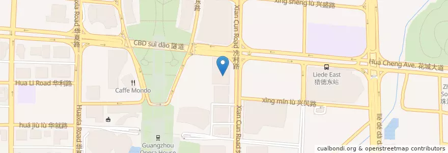 Mapa de ubicacion de Diandude en Çin, Guangdong, 广州市, 天河区, 猎德街道.