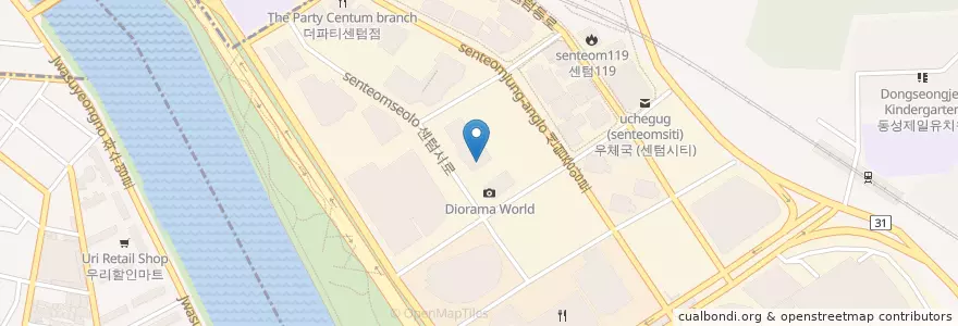 Mapa de ubicacion de KNN시어터 en Südkorea, Busan, Haeundae-Gu, U-Dong.