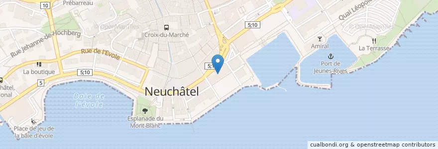 Mapa de ubicacion de Bibliothèque publique et universitaire de Neuchâtel en 瑞士, Neuchâtel, Lac De Neuchâtel (Ne), Neuchâtel.