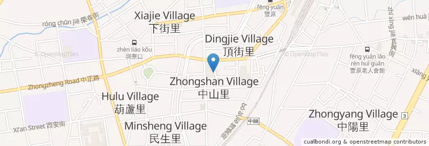 Mapa de ubicacion de 廟東清水排骨麵店 en تايوان, تاي شانغ, 豐原區.