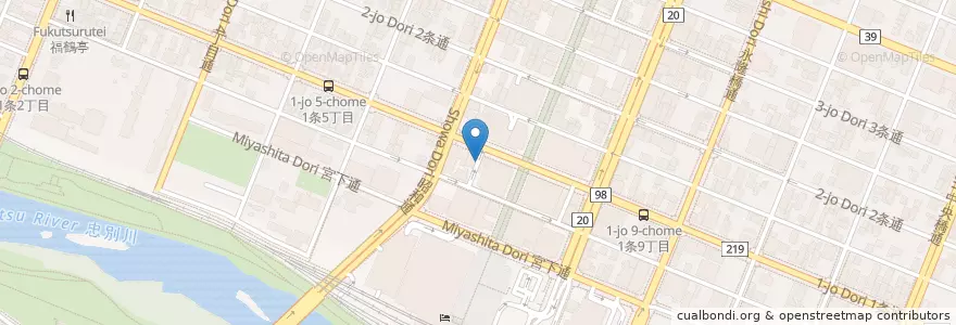 Mapa de ubicacion de 中央バス旭川ターミナル en Япония, Хоккайдо, Округ Камикава, 旭川市.