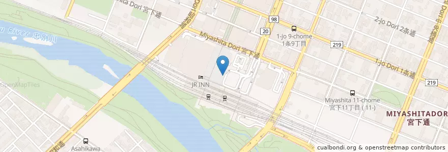 Mapa de ubicacion de 旭川駅北口タクシー乗り場 en Japón, Prefectura De Hokkaidō, 上川総合振興局, 旭川市.