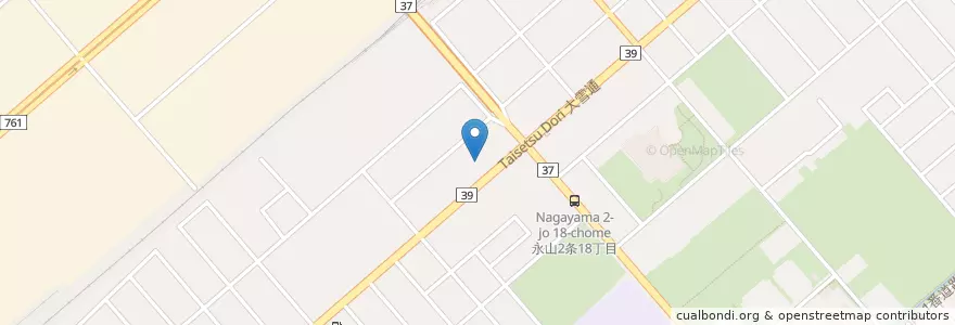 Mapa de ubicacion de 永山郵便局 (Nagayama Post Office) en Япония, Хоккайдо, Округ Камикава, 旭川市.