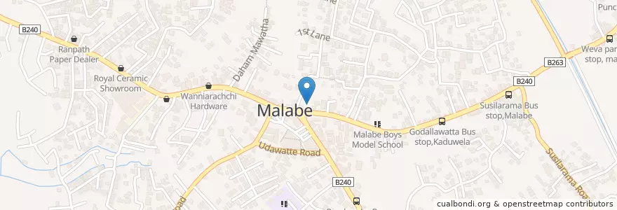 Mapa de ubicacion de B O C Malabe en Sri Lanka, බස්නාහිර පළාත, කොළඹ දිස්ත්‍රික්කය.