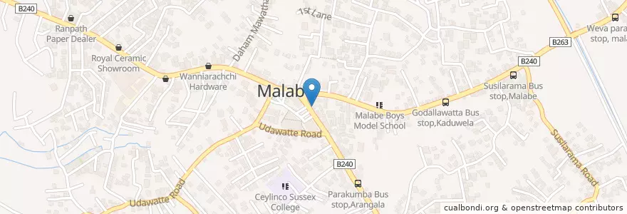 Mapa de ubicacion de Seylan Bank Malabe en Sri Lanka, බස්නාහිර පළාත, කොළඹ දිස්ත්‍රික්කය.