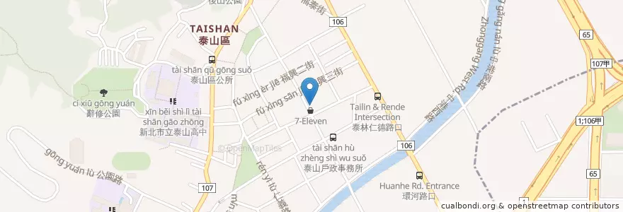Mapa de ubicacion de QBurger早餐店 en 타이완, 신베이 시, 타이산 구.