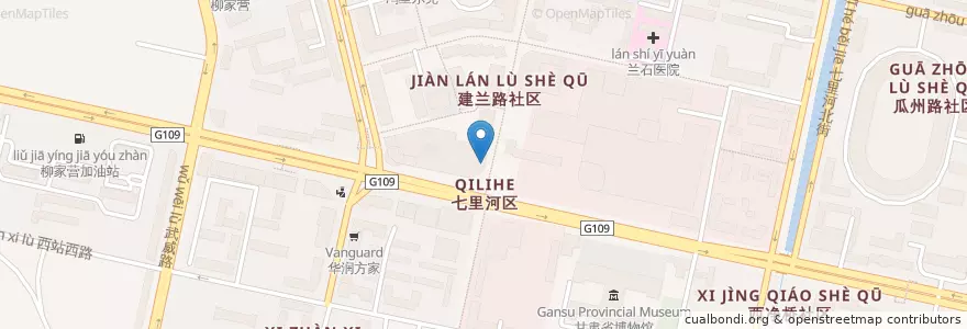 Mapa de ubicacion de 上海浦东发展金行 en 中国, 甘肃省, 兰州市, 七里河区, 建兰路街道.