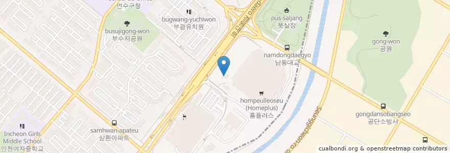 Mapa de ubicacion de 스타벅스 en كوريا الجنوبية, إنتشون, 동춘동.