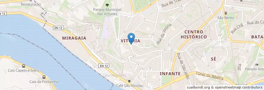 Mapa de ubicacion de Hungry Biker en البرتغال, المنطقة الشمالية (البرتغال), Área Metropolitana Do Porto, بورتو, بورتو, Cedofeita, Santo Ildefonso, Sé, Miragaia, São Nicolau E Vitória.