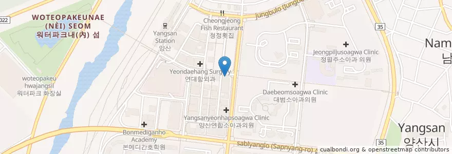 Mapa de ubicacion de 가마치통닭 en Korea Selatan, Gyeongsang Selatan, 양산시.