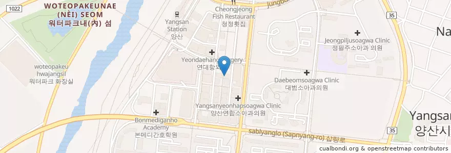 Mapa de ubicacion de 조방낙지 en 대한민국, 경상남도, 양산시.