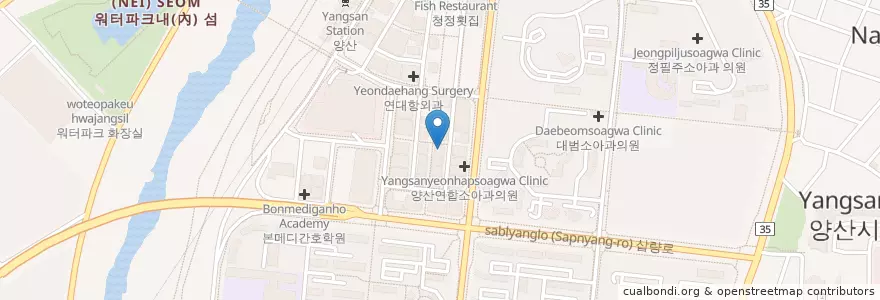 Mapa de ubicacion de PC토랑 en Республика Корея, Кёнсан-Намдо, 양산시.