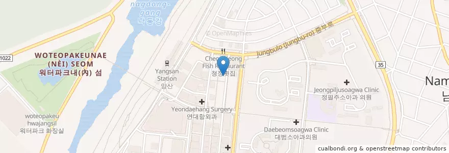 Mapa de ubicacion de 투다리 en 대한민국, 경상남도, 양산시.