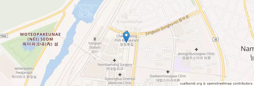 Mapa de ubicacion de 여인궁 en Korea Selatan, Gyeongsang Selatan, 양산시.