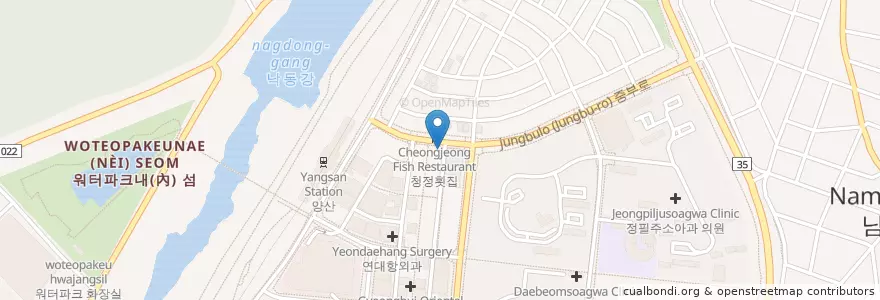 Mapa de ubicacion de 시골막창 en Korea Selatan, Gyeongsang Selatan, 양산시.