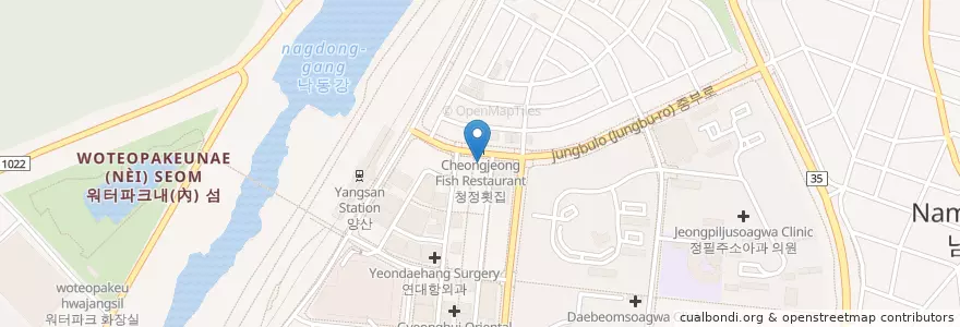 Mapa de ubicacion de 유우석 한의원 en كوريا الجنوبية, 경상남도, 양산시.
