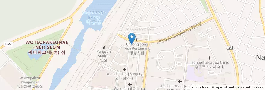 Mapa de ubicacion de 하남돼지집 en Korea Selatan, Gyeongsang Selatan, 양산시.