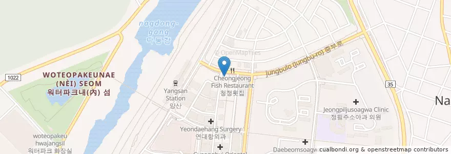 Mapa de ubicacion de 참숯 수제갈비 en كوريا الجنوبية, 경상남도, 양산시.