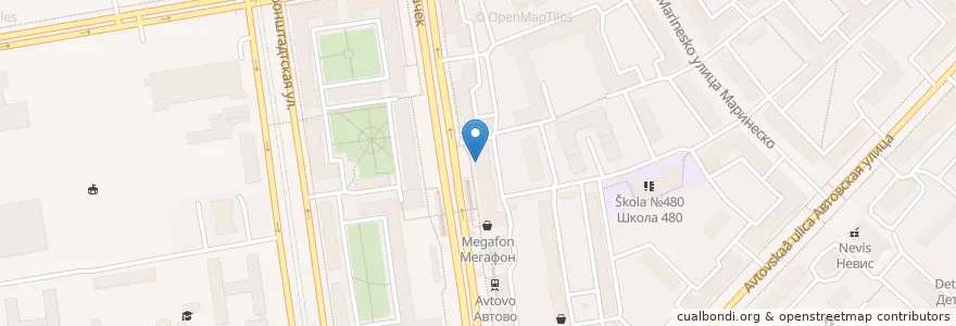 Mapa de ubicacion de KFC en Russie, District Fédéral Du Nord-Ouest, Oblast De Léningrad, Saint-Pétersbourg, Кировский Район, Округ Автово.