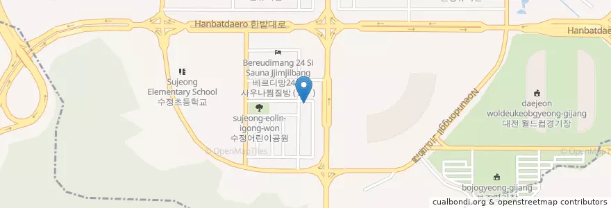 Mapa de ubicacion de Saemteo en Zuid-Korea, Daejeon, 유성구, 노은동, 온천동.