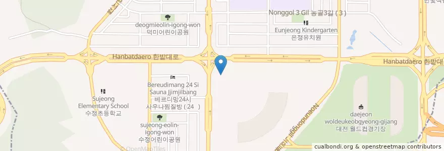 Mapa de ubicacion de 월드컵경기장역 7번출구 en Südkorea, Daejeon, 유성구, 노은동, 온천동.